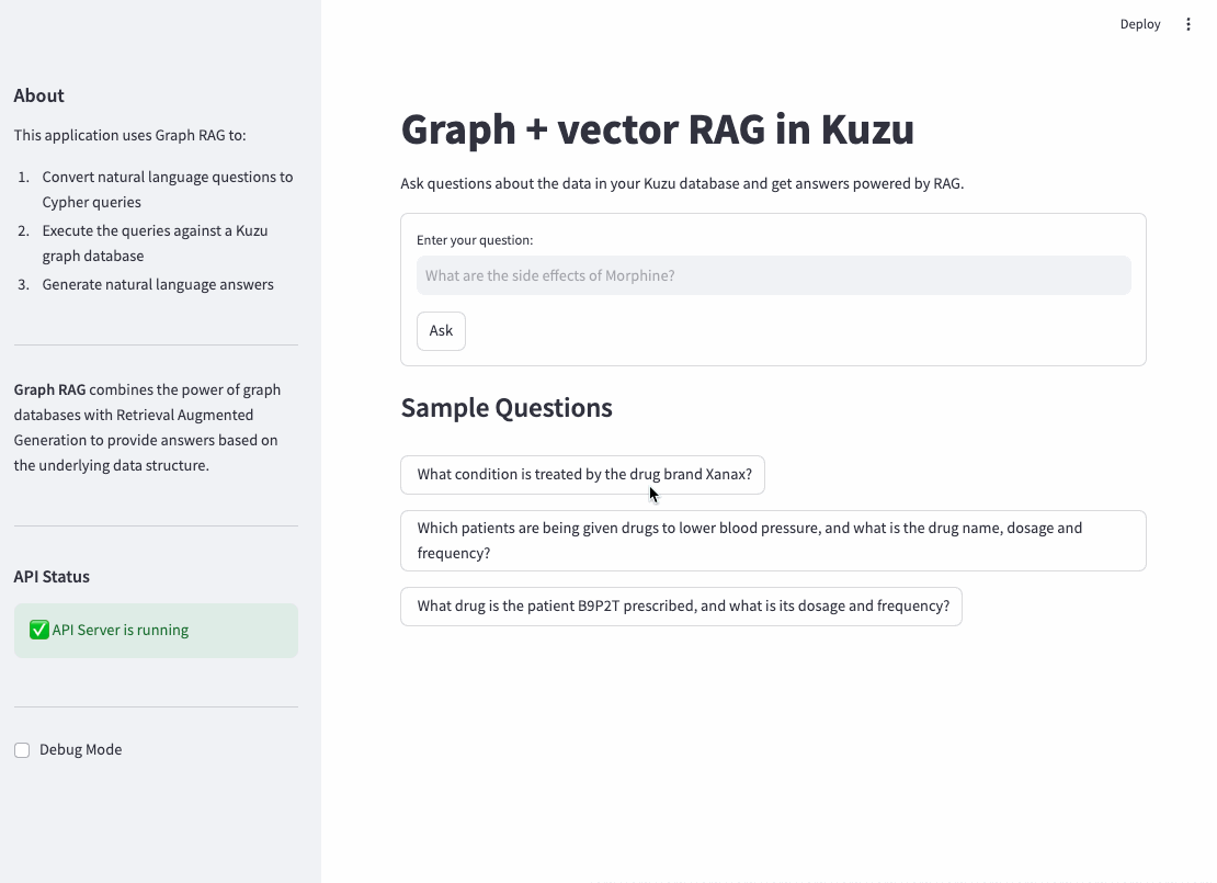 Demo of the BAML-Kuzu router agent Graph RAG workflow in action